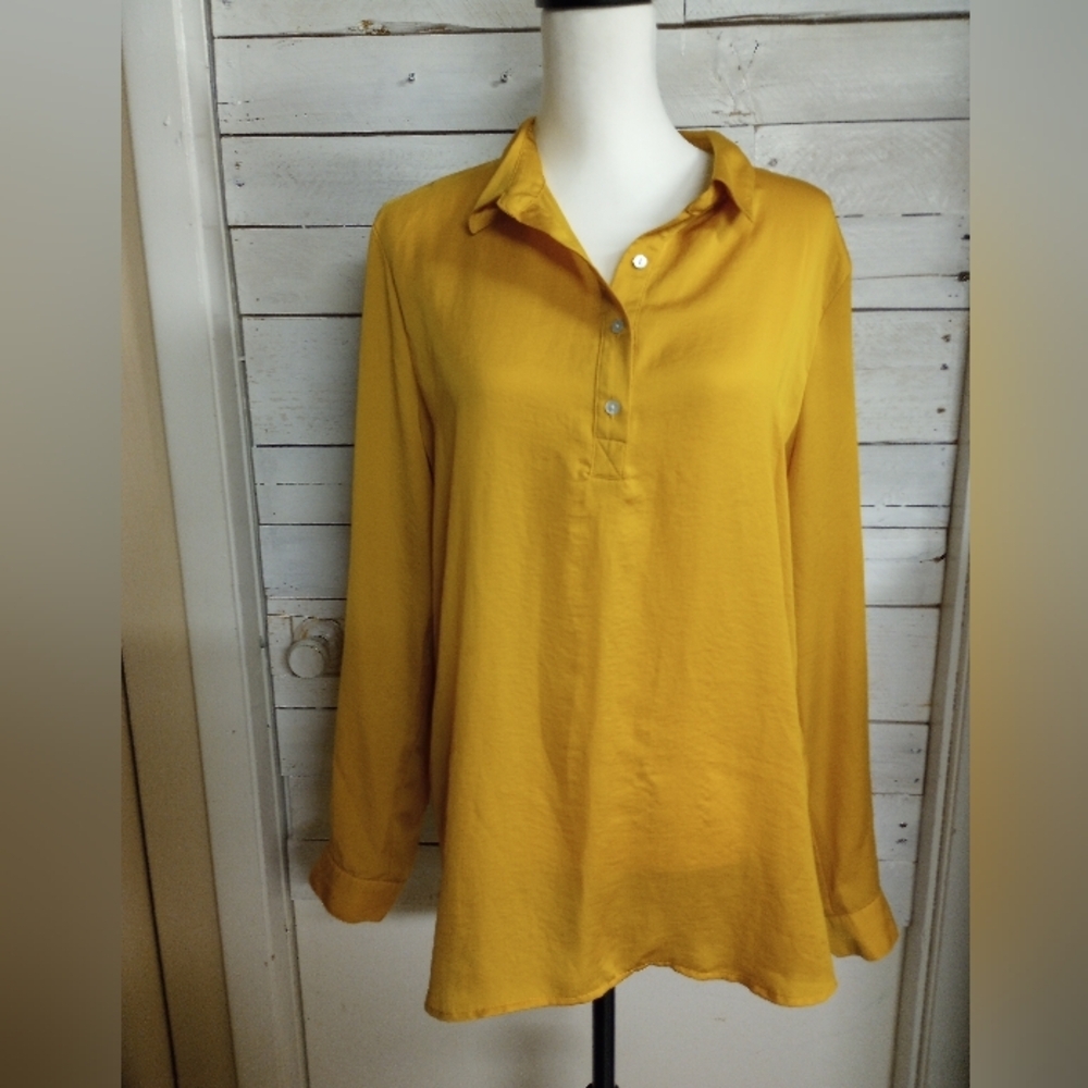 Anthropologie Dolan Womens Size Large Steinbeck Top Button Front Mustard Gold